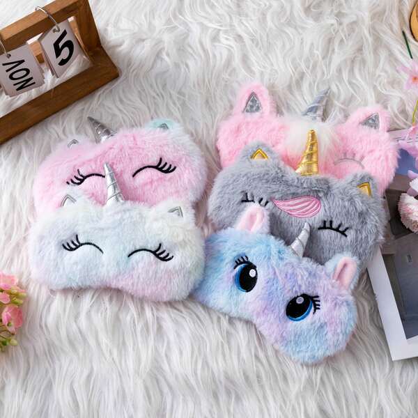 Nueva máscara de ojos de unicornio bordada con pestañas, máscara de ojos de peluche que bloquea la luz, máscara de ojos cómoda con diseño de dibujos animados