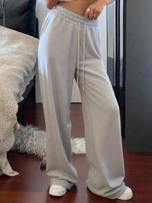 Livesso 女士休闲纯色宽松运动裤 秋季女式慢跑裤 - 淺灰色 - 查看 3