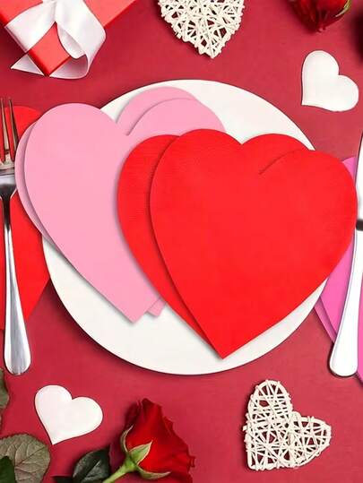 20 piezas/10 piezas Servilletas con forma de corazón rojo para fiesta del Día de San Valentín, de doble capa, 13*13 pulgadas, adecuadas para decoración del Día de San Valentín, suministros para fiestas, bodas, aniversarios, cumpleaños, decoración de restaurantes, centro de mesa