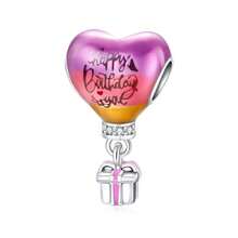 Sterling Silver Charm Love Bow Happy Birthday Blue Beads Charm Pendant Ball Suitable For Bracelets DIY Women's Jewelry - 銀色-SCY6466 - 查看 12