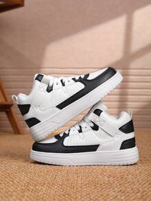 Cute And Casual All-Season Non-Slip Comfortable Versatile Wear-Resistant Lightweight High-Top Flat Shoes For Boys And Girls, Suitable For School, Running, And Sports. - Đen và trắng - Xem 5