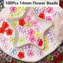 100Pcs 14mm Multicolor Spacer Loose Beads With Hole Flower Shape Handmade Material - 100 hạt cánh hoa 14mm - Xem 10