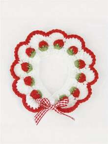 1pc Handmade Crochet Elastic Strawberry Bow Cat Collar, Pet Accessory Decoration - Multicolor - View 7