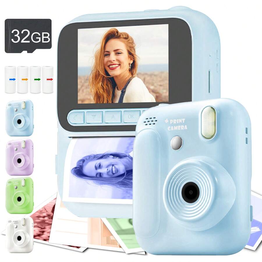Fotocamera istantanea per uomo e donna, la tua festa, i tuoi ricordi, stampati istantaneamente: la fotocamera sociale istantanea con video HD e zoom 8X, 4 rotoli di carta per stampa a colori (rosso/blu/arancione/verde) | Fotocamera istantanea portatile per eventi e catturare momenti con flash e batteria a lunga durata da 1300mAh