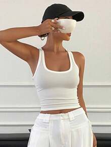 Livesso Women's Pleated Round Neck Sleeveless Casual Versatile Tank Top - White - View 5