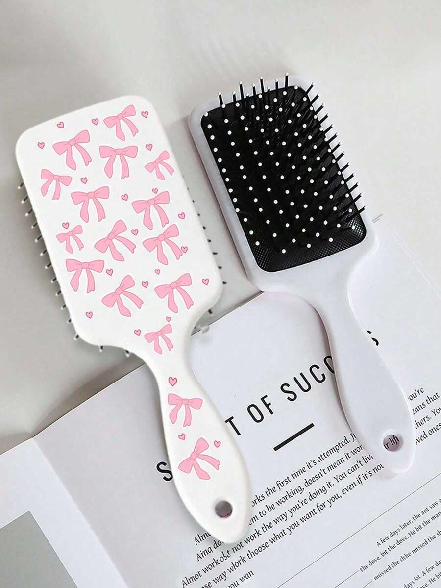 Square Air Cushion Comb, Anti-Static Airbag Comb, Fluffy Hair Styling Comb For Girls, Bow Design Hair Cushion Comb, Anti-Static Smooth Massage Paddle Hairbrush - Multicolor - View 1