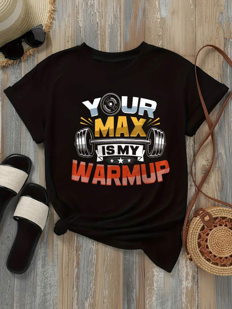 Camiseta de mujer, opciones de color negro y blanco de gran tamaño, tuáximo mi estiramiento, impresión gráfica de barra, cita motivacional de fitness, camiseta de ajuste holgado casual, tops de verano, camisetas gráficas, atuendos de verano para mujeres, camisetas gráficas, tops cortos para mujeres, tops para mujeres, ropa vintage de algodón linda, atuendo de Navidad para mujeres, vestidos elegantes de mujer - Negro - Añade 2