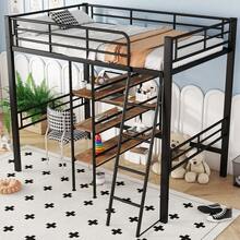 High Bed, 90*200cm, Without Mattress, Bed With Desk, Multiple Shelves, Railing, Ladder, Iron Frame, Black - 黑色+金屬+90cm*200cm - 查看 8