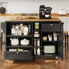Dining Cart (129 X X 92), Modern And Simple Black, Kitchen Dining Cart With Drawers And Storage Cabinets, Light Brown Wood Countertop (Previous Sku: N620P19312829S) - Black + MDF - View 9