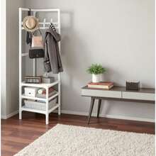 3-Tier Metal Structure Corner Protector With Hooks - Fashionable Storage, Suitable For Bedroom And Living Room, Painted Surface, Independent Design, Perfect For Jackets, Hats And Accessories, Room Decor