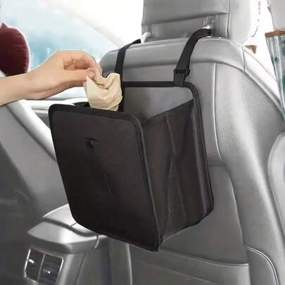 可折叠悬挂式车载垃圾桶兼收纳盒，车载垃圾桶，野餐垃圾桶，防漏，大容量，多功能车载收纳装置，适合旅行和零食收纳，适用于家庭、办公室/露营/汽车 - 兼容所有车型