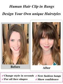 French Clip In Human Hair Bangs For Women Daily Wear Straight Hair Bangs Natural Black & Moca Brown Wispy Air Bangs With Temples Brown Black Fringes Real Human Hair Bangs Hairpiece
