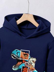 Tween Boy Cartoon Print Warm Hoodie And Sweatpants Set - Royal Blue - View 3