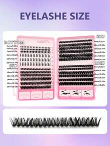 Asiteo 468pcs D Curl Spikes Lash & Bottom Lashes Individuals Eyelash Clusters Thick Fluffy 60D/80D/100D Lash Clusters Kit With Tweezers, Eye Brush, Multi-Style Lash Clusters Spike Lashes DIY Eyelash Extension At Home - D - Xem 6