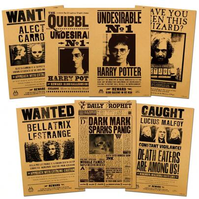  7 ark Harry Potter-affisch, Wanted-serien, estetisk klassisk Harry Potter-film och kringfilmsaffisch, dagstidning, dekorativ målning för DIY-fotorambakgrund, korridor, sovrum, kontor, vardagsrumsväggdekoration [Officiellt licensierad]