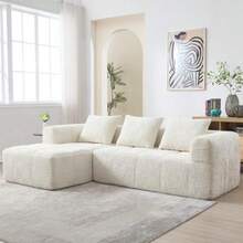 Modern Sectionalsofa, L-Sofa, 3-Sitzer-Sofa, keine Installation erforderlich, Chenille-Sofa mit Chaiselongue und Armlehnen, 3 Kissen, Seitentasche für Fernbedienung, Bege - Bege - Ver 4