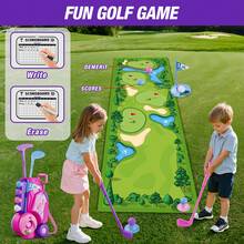 Toddler Golf Set 2-4 Years, Kids Golf Club With 8 Balls, 4 Plastic Clubs, Putting Mat, Scoreboard, Storage Bag, Indoor Outdoor Game With Golf Cart Sport Toy Gift For Baby Boys Girls Age 3-5,Pink - Pink - View 8