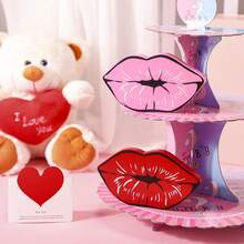 1 pieza/2 piezas Decoración de labios grandes de madera en rojo brillante/rosa suave - Diseño encantador y romántico, tamaño aproximado de 16 x 9 x 1,2 cm, decoración artesanal para el hogar, ideal para la decoración de la mesa/bandeja del Día de San Valentín, decoración para propuestas/fiestas de amor y regalo de aniversario romántico - Multicolor - Ver 5