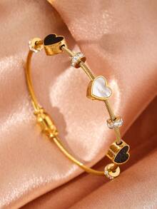 1pc Stainless Steel Gold Bangle Bracelet With Lucky Blue Evil Eye Charm, Fashionable Jewelry For Men And Women - Gold - View 4