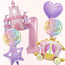7pcs Castle Balloon Set, Pink Number Balloons, Perfect For Princess-Themed Parties, Birthday Party Decorations, Anniversary Decorations, Home Decor, Atmosphere Decorations, Birthday Balloons, Foil Balloons, Decorative Balloons, Holiday Balloon Set