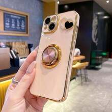 1pc Black Shockproof Phone Case, 1pc Black 6D Rotating Holder, 1pc Black Rhinestone Heart-Shaped Phone Case, Suitable Compatible With Apple Phones / Matching Phone Cases / Phone Cases With Lanyard / Phone Cases With Wrist Strap / Fashion Phone Cases - Black - View 7