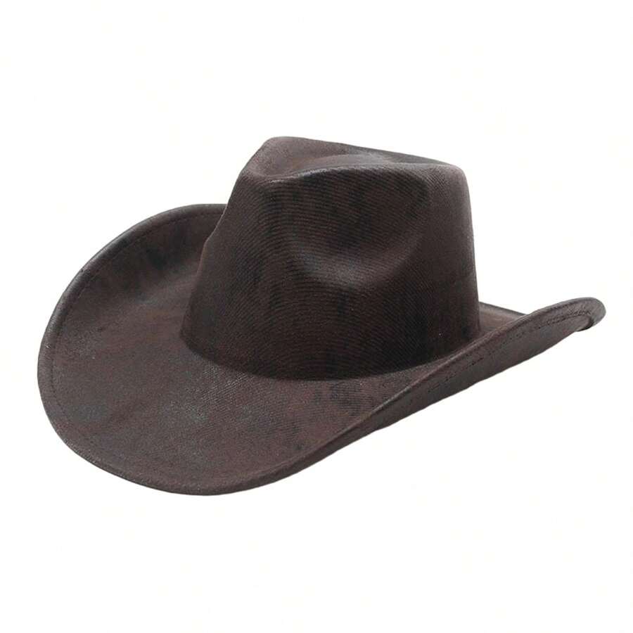 Men Women Cowgirl Hat Stylish Cracked Design Western Hat Wide Brim Jazz Cap For Daily Life And Party - 淺棕色 - 查看 1