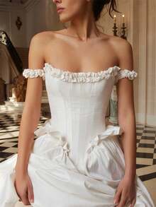 Elegant Sexy A Line Off Shoulder Corset Pleat Formal Wedding Dress Registry Office Dresses Bridal Dress,Evening Party Dress Birthday Party Dress Country Wedding,Romantic Church Ceremony Wedding Dress,Suitable For Wedding,Dating,Party,Singles' Party,Vacation,Formal Occasions,Dinner Dress,Prom Dress,Homecoming Dess,Cocktail Party,Wedding Guest Dress,Graduation - 白色 - 查看 3