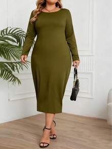 Women's Elegant Solid Color Long Dress, Suitable For Formal Evening Occasions, Autumn Spring - Army Green - View 1