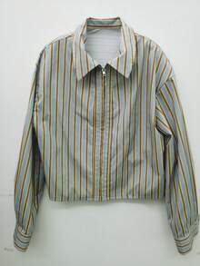 Damska, swobodna, krótka, prążkowana kurtka kardigan: kołnierzyk, krótki krój | Przyjazny dla skóry, wygodny materiał, podwinięte mankiety podkreślające detale | Klasyczny, retro, w paski | Nadaje się do dojazdów do pracy, zakupów, podróży, spotkań w kawiarni, życia na kampusie i weekendowych spotkań