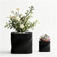 ORIZZONTE Modern Decorative Vase With Intertwined Spiral Structure – Dynamic Minimal Design For Plants, Cactus, Bonsai – Home/Office Gift Idea – Available In 2 Sizes – 100% Made In Italy, Shipping From Italy - 黑色 - 查看 8