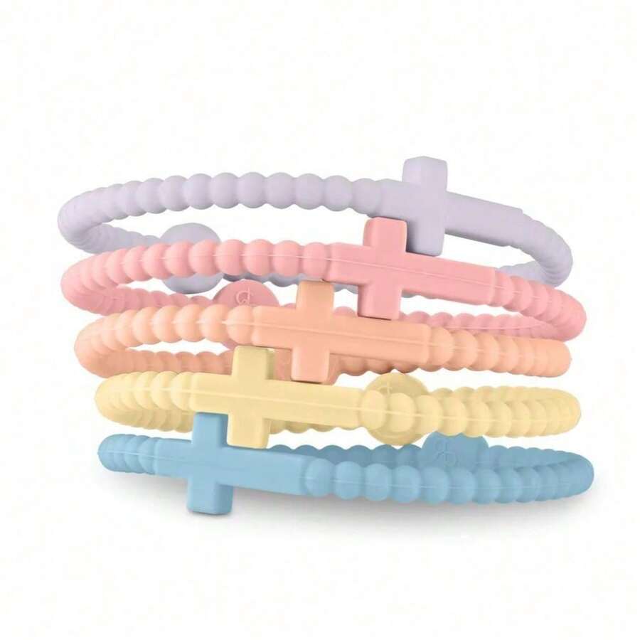 5Pcs Cute Rainbow Color Hand Strap Thin Cross Silicone Bracelet New Fashion Bracelets Accessories Gifts - 彩虹 - 查看 1