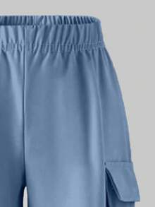 Tween Girls' Casual Fashion Street Style Letter Print Dropped Shoulder Loose White T-Shirt And Pleated Pocket Cargo Pants Set, Spring/Summer/Autumn - White - View 4