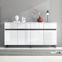White Sideboard, Drawers, Gold Handles, Gold Legs, Smooth Drawer Slides, 140*35*76cm, Dining Room Sideboard, Kitchen Cabinet, Storage Cabinet, Lift Drawers, Chest Of Drawers