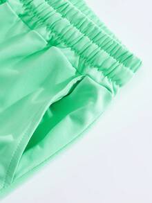 男士轻薄薄荷绿套装（2件套），宽松圆领T恤+工装短裤，休闲运动风，适合海滩、度假和旅行。 - 綠色 - 查看 8