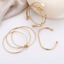 5pcs Asymmetrical Geometric Layered Bangle Bracelet Set, Exaggerated Design Jewelry For Women - Gold 5pcs - View 5