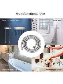 1pc Stainless Steel Shower Hose, Shower Pipe, Anti-Explosion Rain Shower Head Water Pipe, Electroplated Metal Flexible Hose, 1.5m/2m/3m, 59.06in/78.74in/118.11in - Silver - View 10