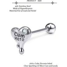 14G Tongue Piercing Jewelry - Heart, Skull, Flower Tongue Rings Women Men - Surgical Steel, Silver, Black, Gold - Silver Tone - 查看 3