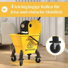 HOMCOM Cleaning Cart With 26 Liter Bucket And Wringer, Mop Cart With Handle And Mop For Building Cleaning, Yellow - 1 - View 8