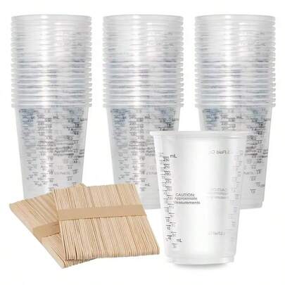 SMI Fine Disposable Plastic Measuring Cup With Wooden Stir Stick Multi-Purpose Epoxy Resin Liquid Mixing Cup With Graduations