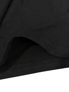 Men's Casual Solid Color Drop Shoulder Round Neck Loose T-Shirt, Summer - Black - View 9