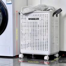 1pc Laundry Cart With Rolling Wheels - Multi-Functional Personal Care Product Dispenser And Storage Box With Processing Design - Dirty Laundry Basket, Clothes Storage Basket - Space-Saving Home Storage Solution, Suitable For Clothes, Accessories, And Laundry Baskets - Fyrhjulig helvit L - Visa 8