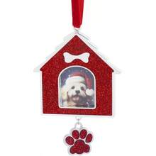Adorno de árbol de Navidad con marco de fotos adorno de metal para decoración de árbol de Navidad adorno decorativo para colgar árbol de Navidad recuerdo anual 1 casa de perro - Plateadoyrojo - Ver 6