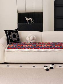 1件装绗缝绒面沙发套，纯色北欧风沙发垫，加厚3D立体蓬松沙发套，冬季保暖防滑防刮沙发保护套，适用于客厅、卧室、书房，适合带扶手和靠背的1/2/3/4座沙发 - 紅色 - 查看 5