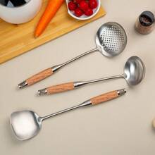 Skimmer Ladle 15.4inches Spatula For Wok 304 Stainless Steel Wok Spatula Wooden Handle - Walnut-spatula - View 4