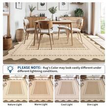 1PCS Room Decor Bordered Rug Scalloped Geometric Pattern Modern Washable Low Pile Area Rug For Living Room Bedroom Contemporary Non Slip Large Rug Low Pile Stain Resistant Carpet For Classroom Dining Room Runner For Hallway Kitchen Enterway - Buff Yellow - View 8