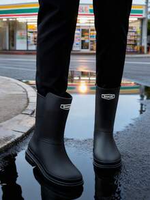 时尚新款防水雨靴，柔软舒适的橡胶靴，长筒靴，适合年轻女性，成人黑色雨季靴，可用于钓鱼、洗车、徒步旅行，轻便防水鞋，适合户外雨天穿着，女士冬季靴，女士橡胶鞋，女士雨鞋，女士冬季靴 - 黑色 - 查看 1