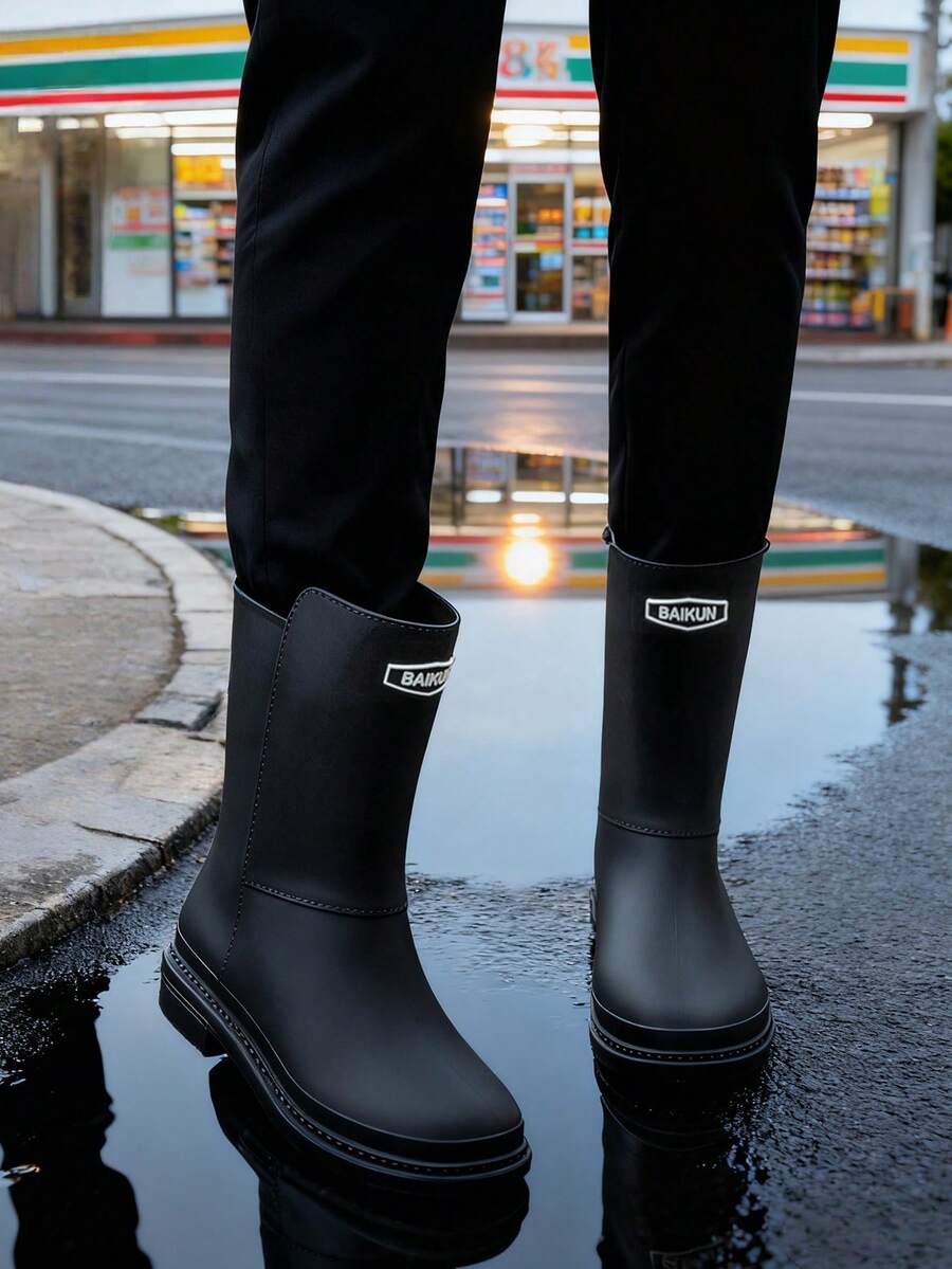 时尚新款防水雨靴，柔软舒适的橡胶靴，长筒靴，适合年轻女性，成人黑色雨季靴，可用于钓鱼、洗车、徒步旅行，轻便防水鞋，适合户外雨天穿着，女士冬季靴，女士橡胶鞋，女士雨鞋，女士冬季靴 - 黑色 - 查看 1