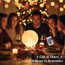 Moon Lamp - 3D Printed LED Night Light 6.3' With Wooden Base, White Elephant Gift For Women, Mom, Kids, Christmas Thanksgiving Table Decor Touch-Dimmable & Dual-Color, White & Yellow - 16 種顏色 - 查看 3