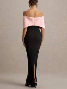 Women's Elegant Christmas Colorblock Bow Backless Christmas Party Dress