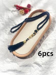 1串/6串伊斯兰祈祷念珠，99颗玻璃仿珍珠线珠，用于穆斯林礼拜和阿拉伯赞美手链 - 彩色 - 查看 6